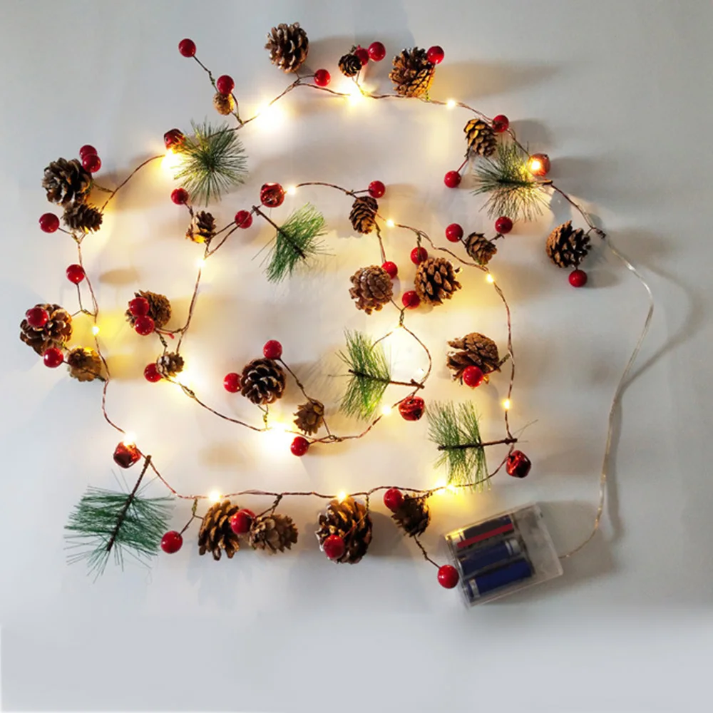 Красная ягода Рождественская гирлянда светодиодный медный Сказочный свет шишка