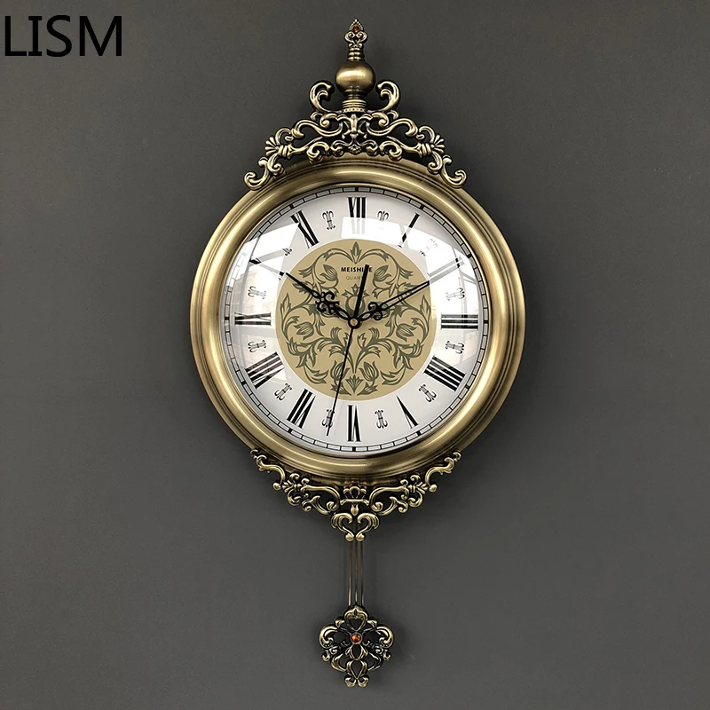 

Large Gold Wall Clock Retro Metal Luxury Living Room Wall Watch Vintage Silent Nordic American Clocks Wall Watches Home Decor