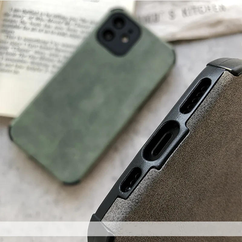 Retro PU Leather Phone Case For iPhone 12 11 Pro Max Mini XR XS X 7 8 Plus SE2 Solid Color Silicone Shockproof Cover Matte Shell