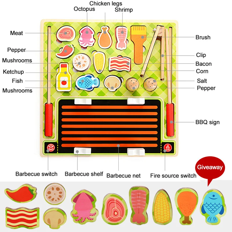 Детская развивающая игрушка деревянная для ролевых игр барбекю резки фруктов