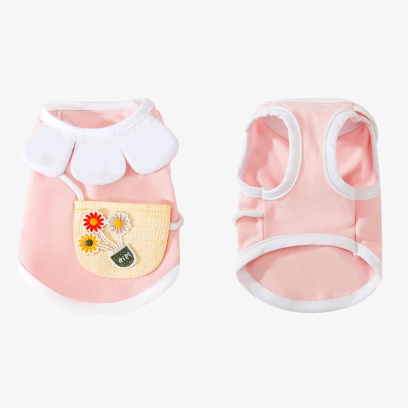 

Pet Dog Clothes Sunflower Puppy Vest Dogs Lapel T-shirt Satchel Cat Clothing Summer Small Dog Two Legged Thin Vest Pet Supplies