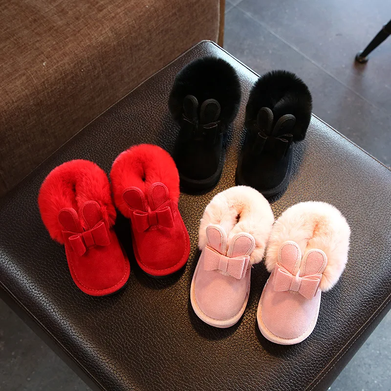

Winter New Style Children Snow Boots Girl Plus Velvet Princess Ankle Boots Girl Warm Baby Cotton Shoes Girl Shoes