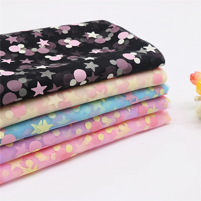 Блестящая красочная сетчатая ткань со звездами и мышью ширина 150 см для детской