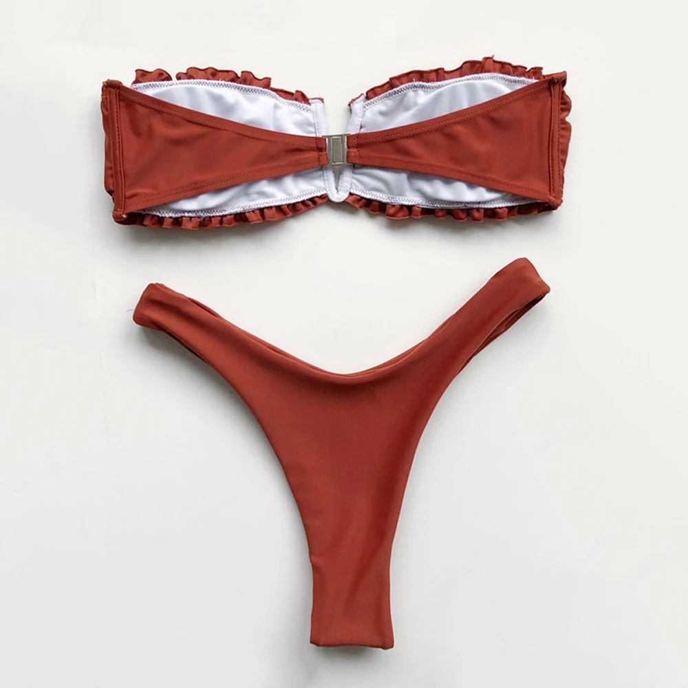 Женский купальник бандо бикини с леопардовым принтом v образный вырез