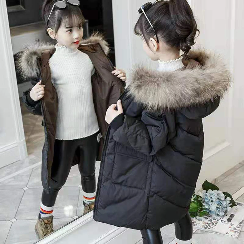

2019 New Style Winter Jacket For Girls Fur Hooded Coat Long Outerwear Kids Warm Parkas Jacket Snowsuit Black/Red/Yellow Colors