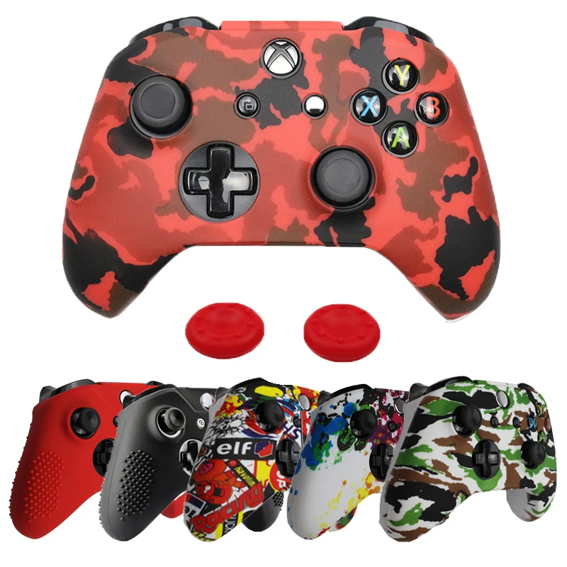 Силиконовый чехол+ аналоговые палки с захватом для Xbox One S контроллер защитный кожаный чехол для Xbox One тонкий геймпад камуфляж