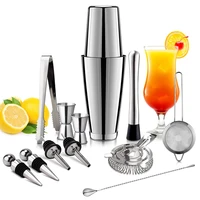 13pcsset stainless steel cocktail shaker ice tong mixer drink boston bartender browser kit bars set professional bar tool