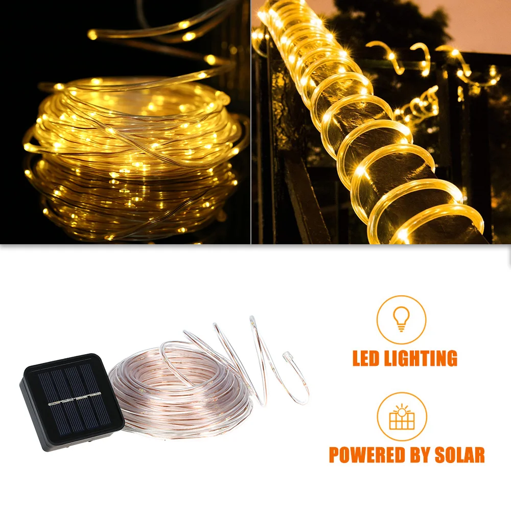 Солнечный свет огни Открытый 46ft 120 светодиодный Дюралайт 8 режимов теплый белый