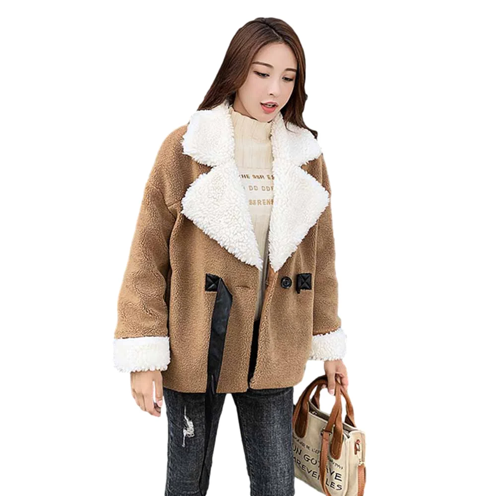 

Бархатное пальто с искусственным мехом, осенне-зимние свободные короткие пальто, куртки, однотонные Женские топы с отложным воротником, вер...