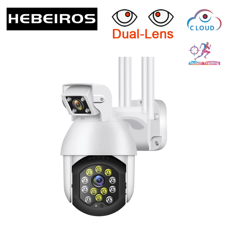 

IP-камера Hebeiros с автоматическим отслеживанием движения, 1080P, Wi-Fi, двойной объектив, оптический зум, IP66, водонепроницаемая, 360, наружная, беспров...