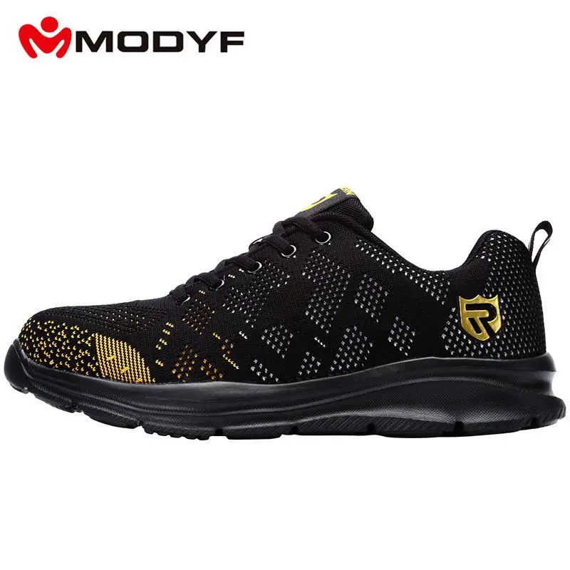 Type Golden MODYF/легкая дышащая мужская защитная обувь со стальным носком; Рабочая обувь для мужчин; нескользящие строительные кроссовки со светоотражающими элементами - Цвет: Type Golden