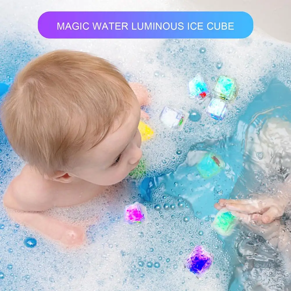 

Bath Toys Bathing Water Luminous Ice Cubes Shape Cute Animal Print Colorful LED Light Toys For Children's Bath Toys