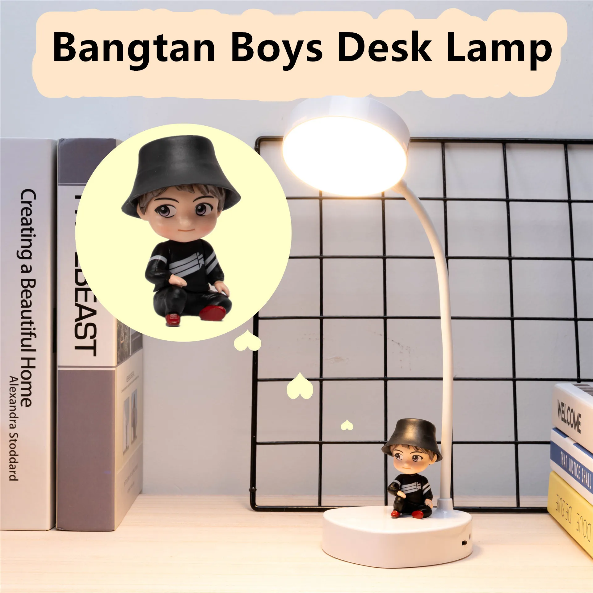 Bangtan Boys-figuras de acción TinyTAN de dibujos animados, luz LED de noche con carga USB, lámpara pequeña de escritorio en dormitorio, lámpara de mesa plegable, novedad