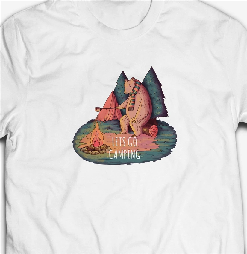 Lets Go Camping Bear In The Woods Мужская футболка из 100% хлопка рождественские подарки| |