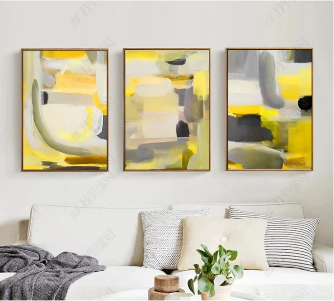 

Wall Art Canvas Painting Nordic Yellow Abstract Color Block Poster Print Modular Wall Paintings For Living Room Home Decor