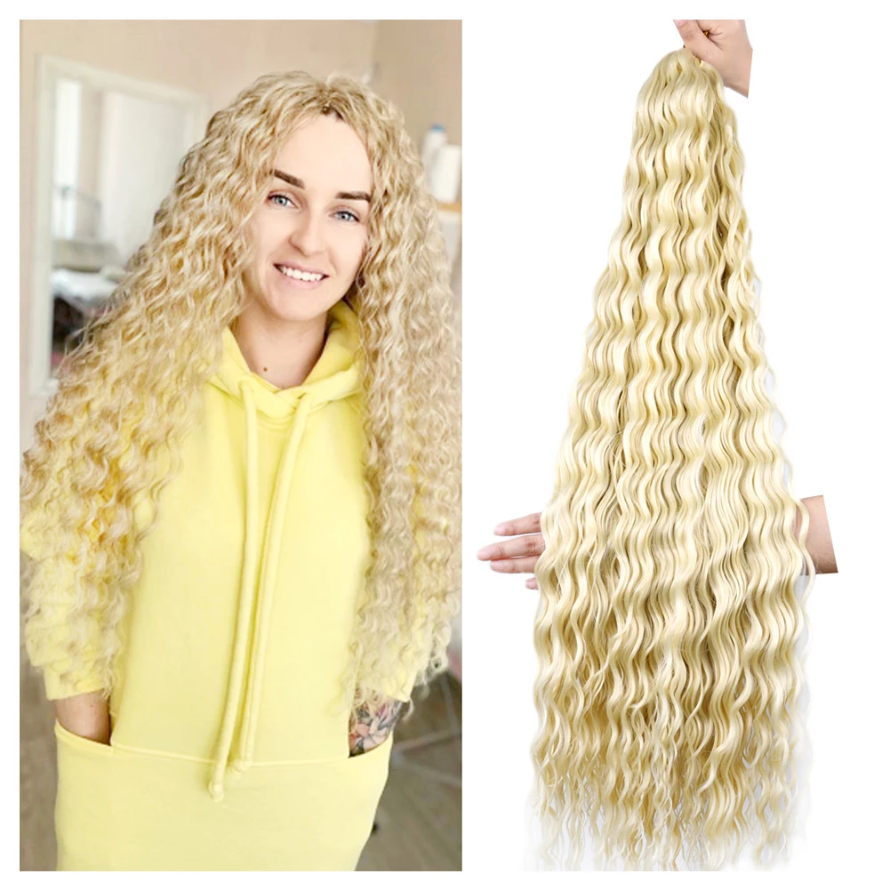 

32 Inch Soft Long Deep Wave Bulk Hair Crochet Braids Blonde Water Wave Goddess Natural Wavy Synthetic Braiding Hair Extension