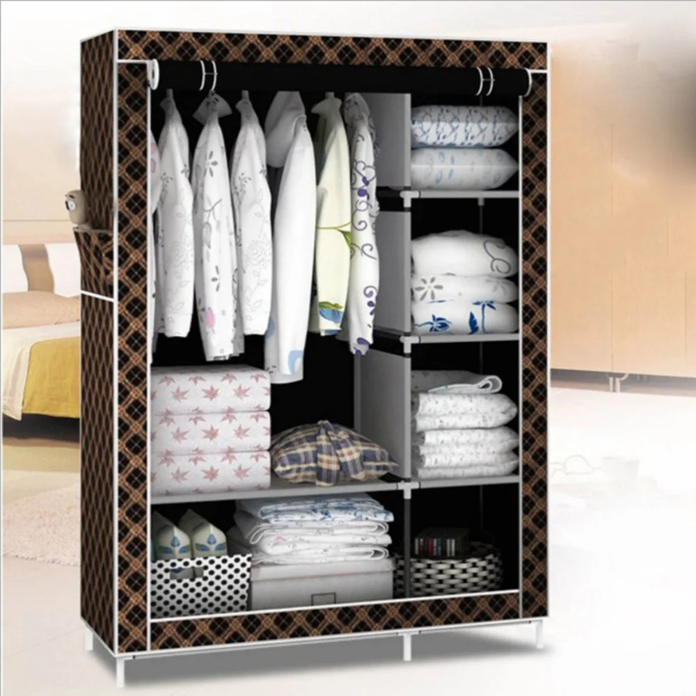 

Portable Fabric Wardrobe Closet Storage Organizer with Metal Shelves (Coffee)