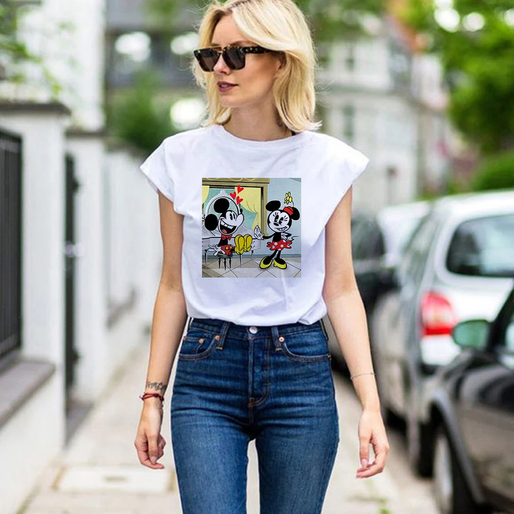 

Disney Summer Woman Tshirt Top Mickey Mouse Casual Short Sleeve 2021 Ulzzang Fashion Russia Oversize Shirt Hipster Free Shipping