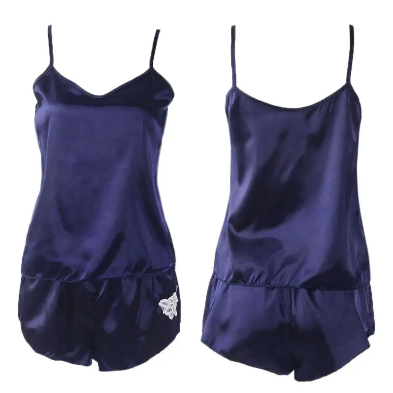 Женская пижама из искусственного шелка без рукавов с цветочной вышивкой|Кофты