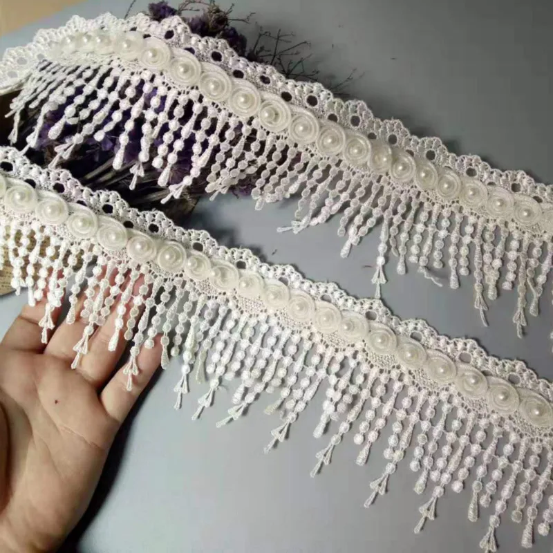 1 ярд цвета слоновой кости жемчужные кисточки цветы сливы перламутровые кружева