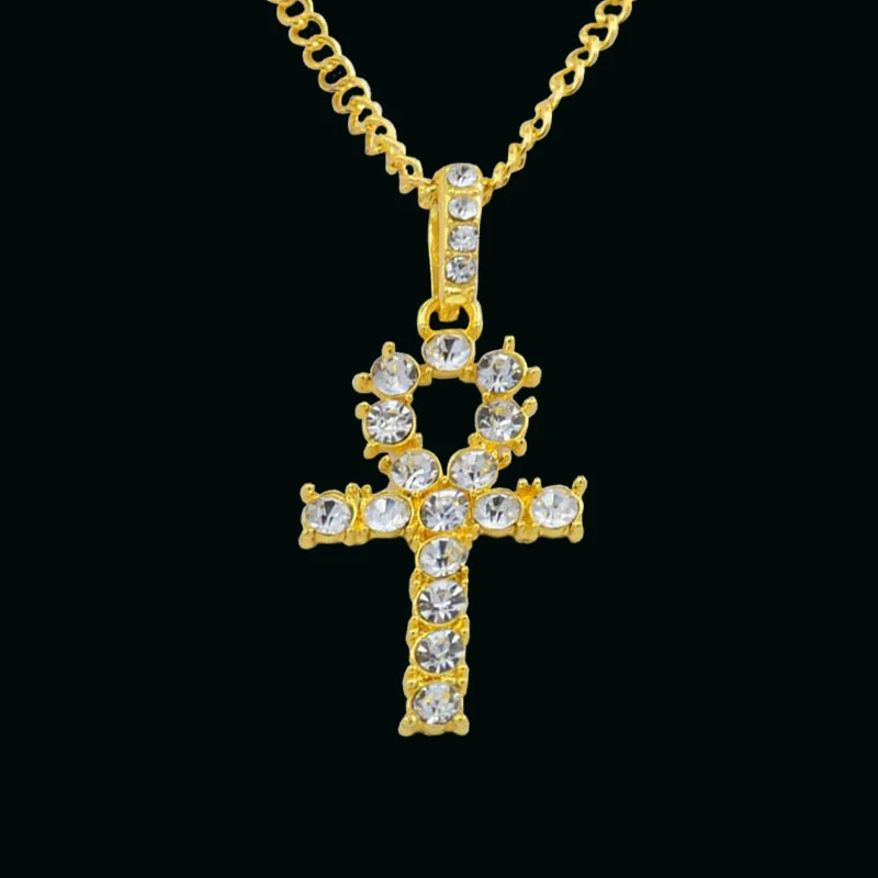 

SUMENG Hip Hop Stainless Steel Cross Pendant Necklace Gold Silver Color Crystal Long Chain Necklace For Men Women Charm Jewelry