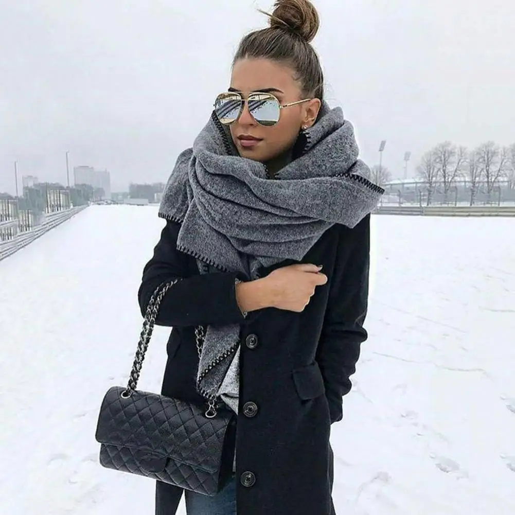 

200cm Autumn Winter Women Solid Color Fleece Scarf Warm Shawl Outdoor Neck Wrap