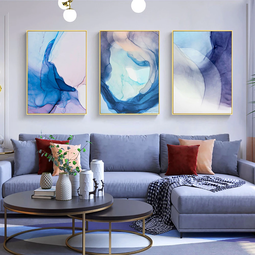 

5D Diy Diamond Painting Set Blue Ink Bloom Modern Abstract Full Drill Square Round Diamond Embroidery 3 PiecesZP-3166