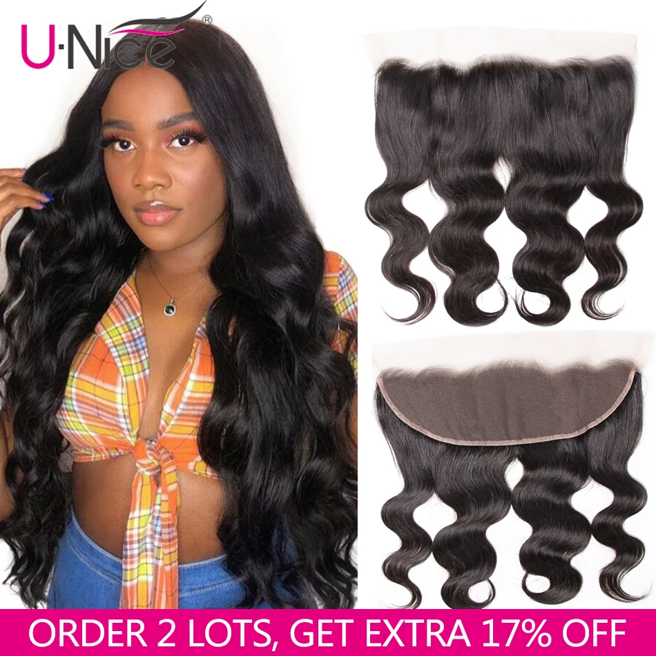 

UNice Hair Body Wave Peruvian Lace Frontal Free Part Human Hair Lace Closure Size 13"x4" Natural Color Remy Hair 10-20 Inch