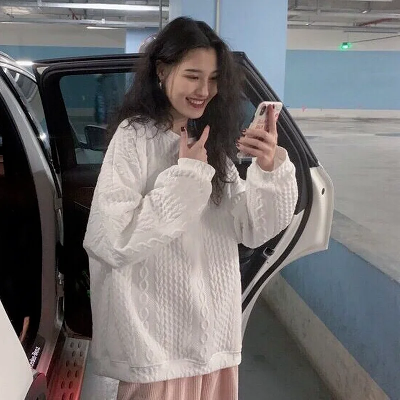 Sweatshirts Women White Daily Loose Chic College Simple Design All-match Outerwear Ulzzang Students Leisure Spring O-Neck Solid | Женская