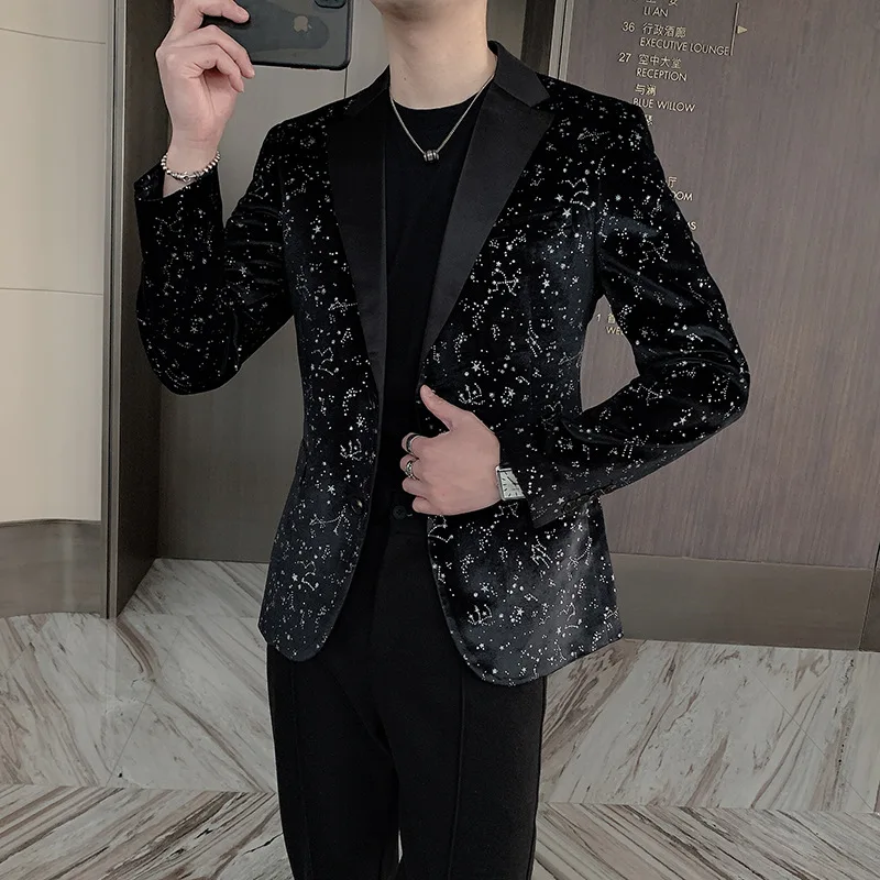 

Spring men's Blazer fashion Sequin performance dress host stage dress Korean self-cultivation night show young man suit fashion