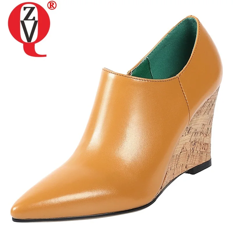 Женские туфли-лодочки из натуральной кожи на высоком каблуке с молнией и острым