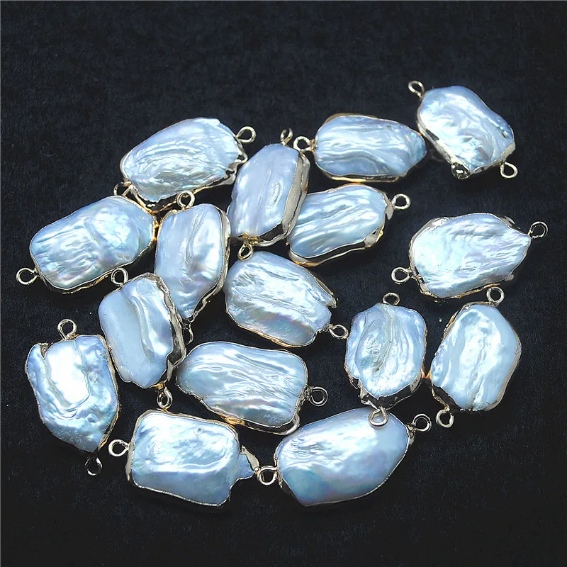4PCS Nature Cultured Freshwater Pearl Connectors White Colors Oyster Shell Size 23X16MM For Women's Necklace Or Bracelets Making