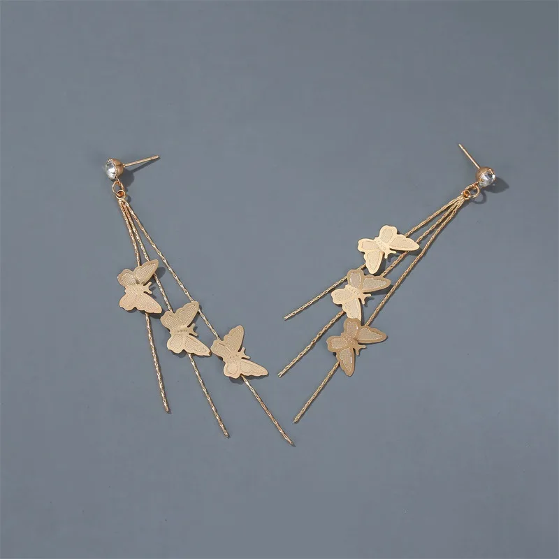 

New Fashion Sweet Long Three Butterfly Tassel Earrings Simple and versatile butterfly earrings for women fashion earring jewelry