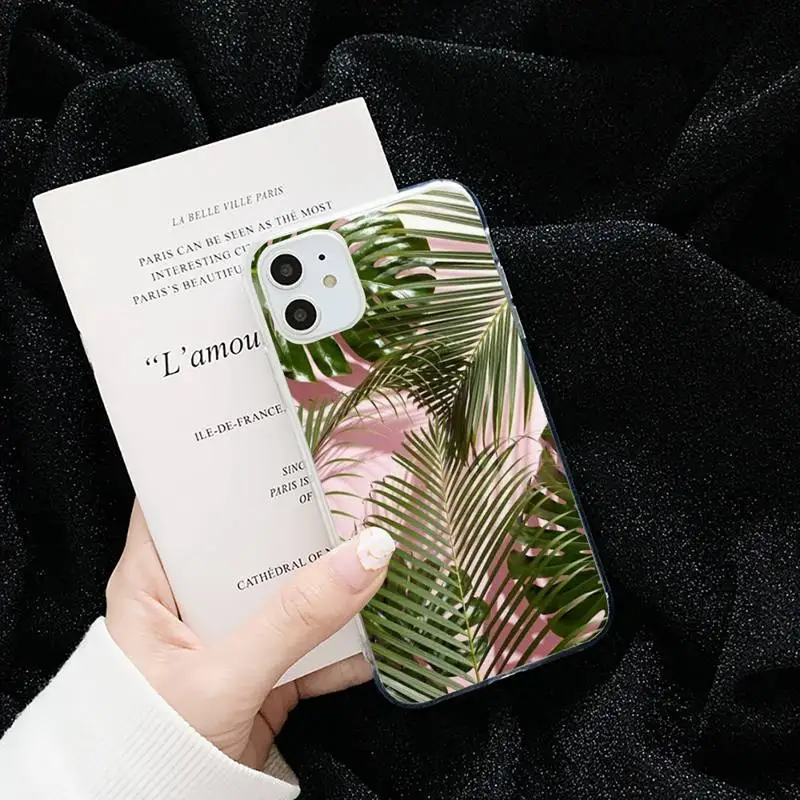 

Banana Retro leaves art Phone Case Transparent for iPhone 6 7 8 11 12 s mini pro X XS XR MAX Plus cover funda shell