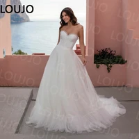 luojo elegant ivory a line dots net wedding dresses sweetheart sleeveless bridal gowns with bows customized