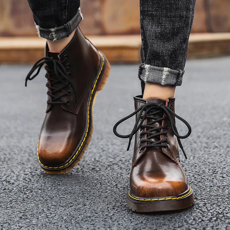 

CYYTL Leather 6 Holes Men Ankle Boots Vintage Red Business Work Shoes Lace-up British Style Casual Winter Botas De Homens