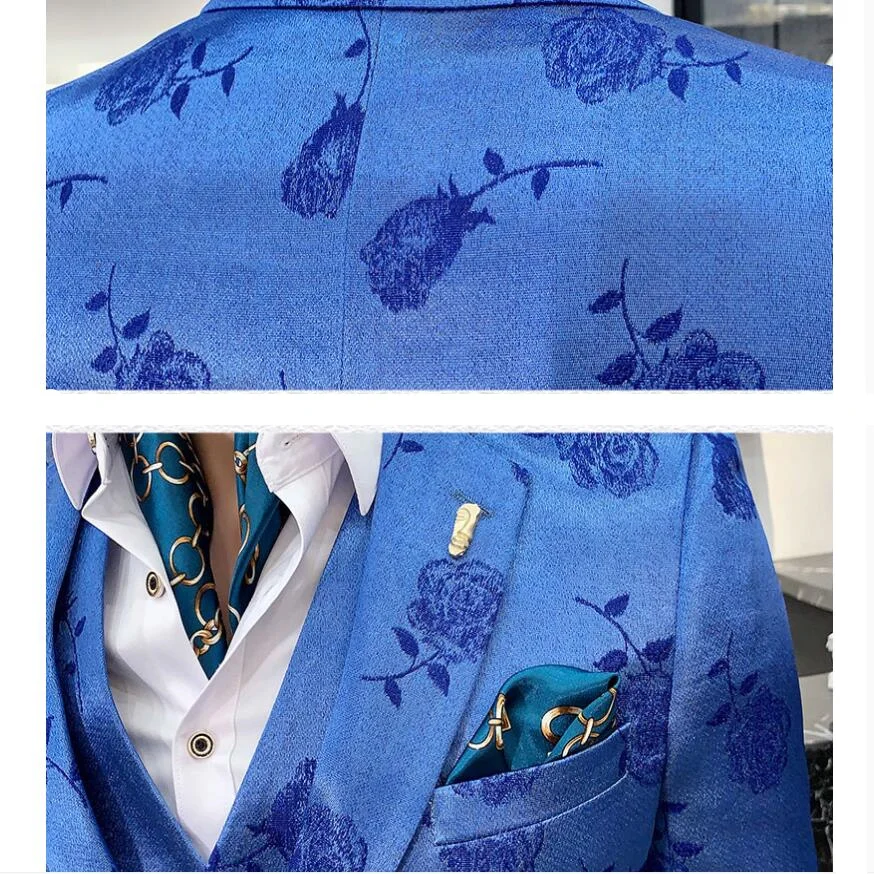 (Куртки + жилет брюки) 2019 свадебные костюмы мужские брендовые дизайнерские синие