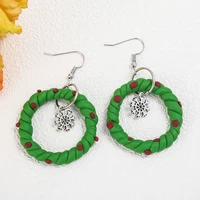 fashion beautiful women spring and summer holiday style handmade creative christmas wreath polymer clay earrings free shipping