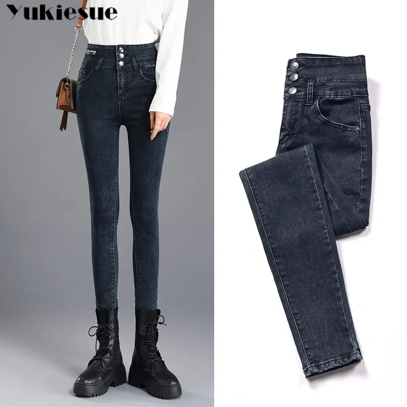 Зимние плотные джинсы бархатные теплые женские джинсовые штаны эластичные