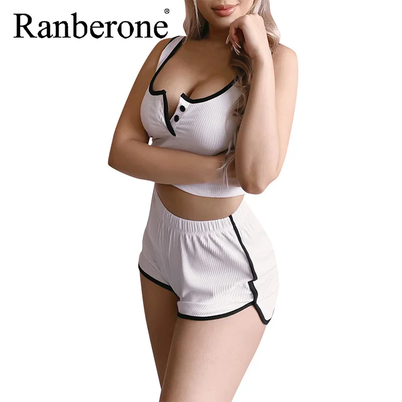 

Ranberone Suit Women Sport Sexy Shorts Tracksuit Wives Casual Summer Women Suits 2 Piece Set Pullovers Fitness Sportswear 2021