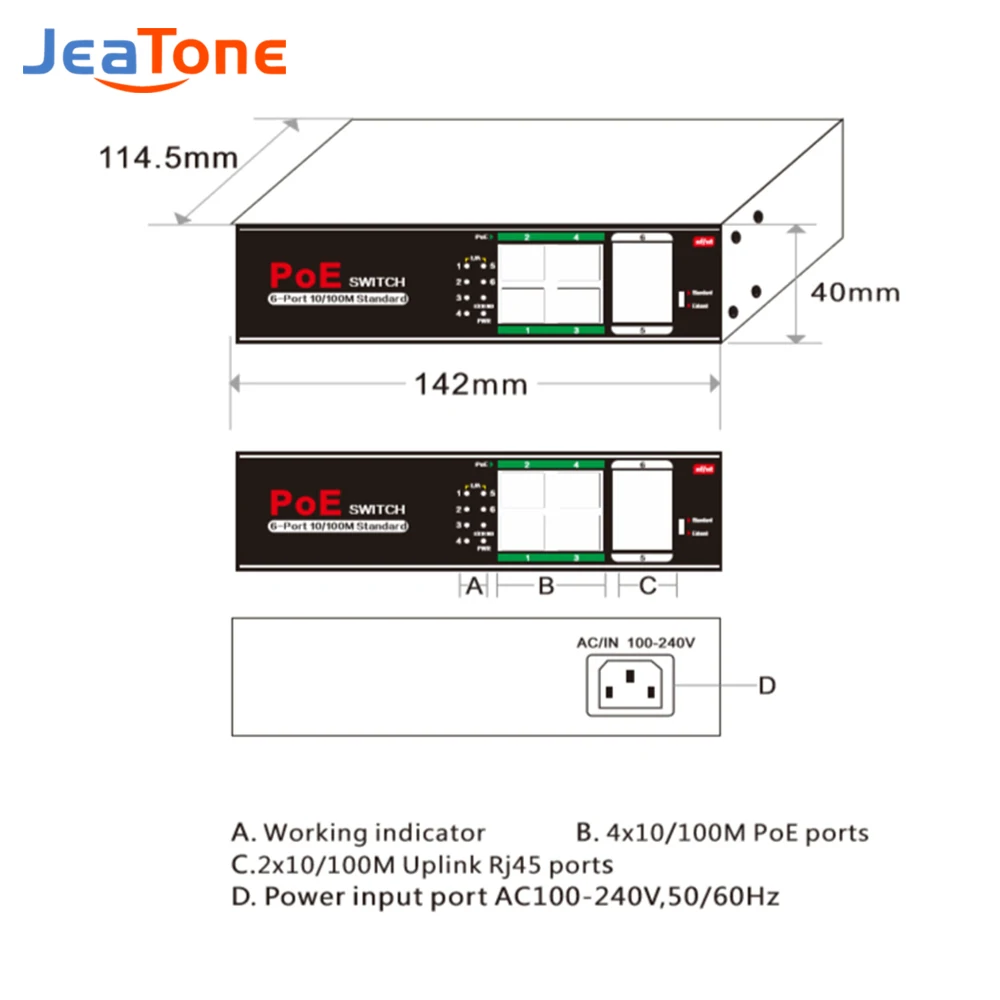 Сетевой рабочий коммутатор Jeatone, 2 + 4 порта, IP Ethernet IEEE 802.3af/at, подходит для IP-камер/беспроводных точек доступа/камер видеонаблюдения от AliExpress RU&CIS NEW