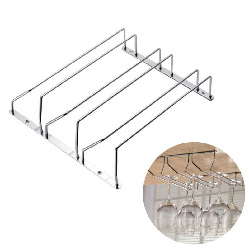 

3 Rows Wine Glass Rack Tumbler Hanging Holder Wall Mount Stemware Dining Shelf