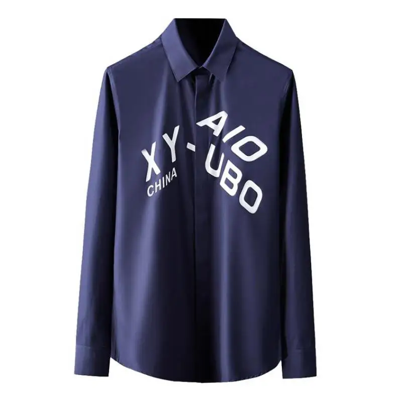 

Cotton Mens Shirts High Quality Long Sleeve Letter Printed Casual Mens Dress Shirts Slim Fit Party Male Shirts Plus Size