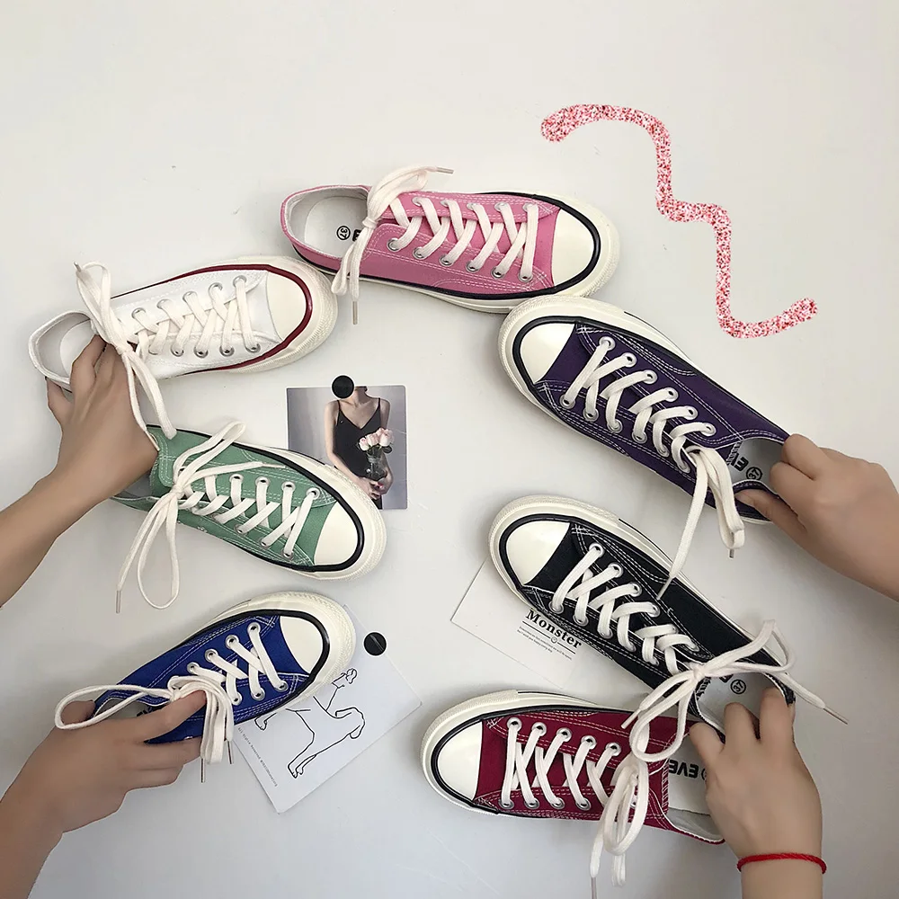 

Новинка весна-осень 2021, женские корейские парусиновые туфли на плоской подошве, универсальные белые туфли с низким вырезом на шнуровке для ...