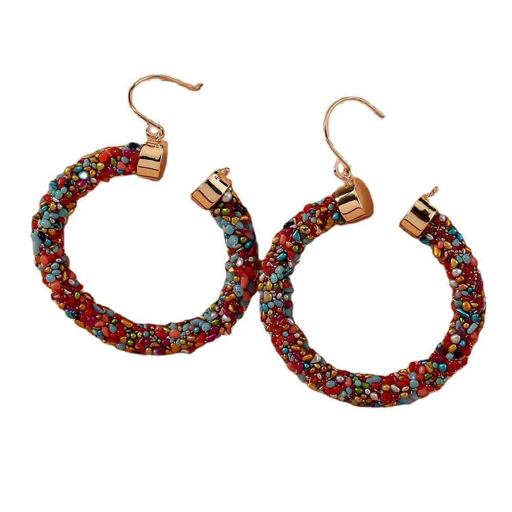 

Trendy ladies all-match earrings European and American fashion hot sale O-shaped plastic colorful bead geometric earrings