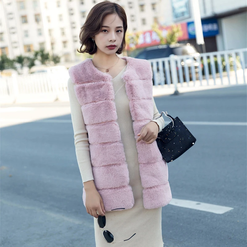 Новинка 2021 Модный мягкий жилет из искусственного меха кролика розовый женский