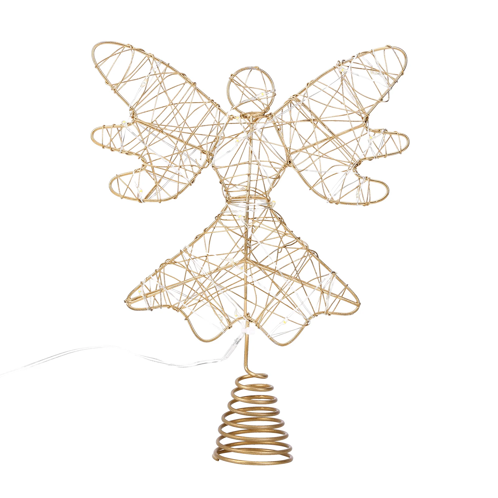 

Christmas Angel Tree Topper Hollow Wire Angel Tree Top Light Lighted Glitter Xmas Coated Metal Angel Ornaments for Holiday Decor