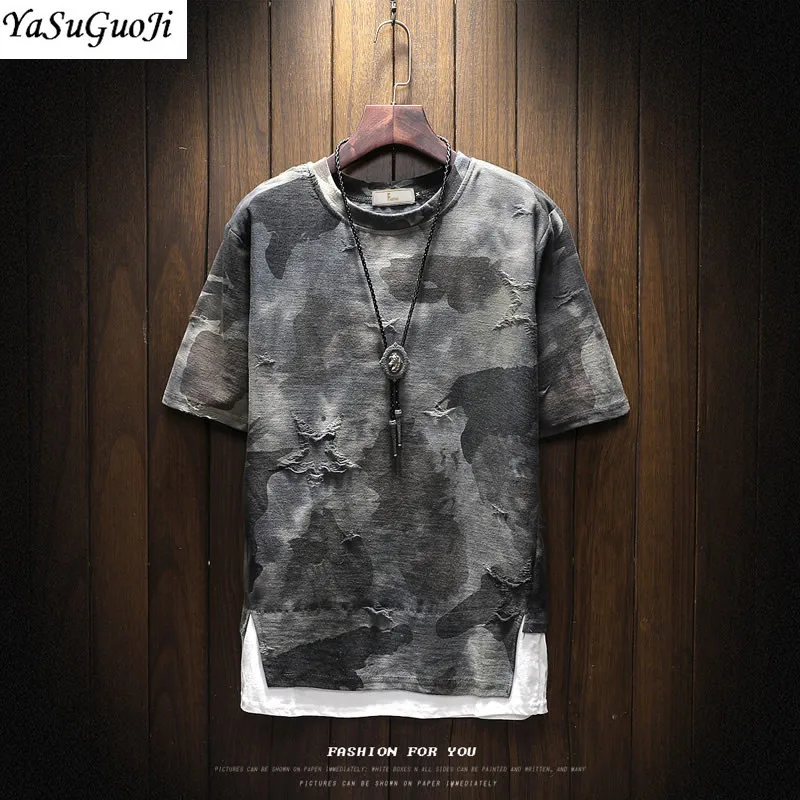 Мужская футболка с коротким рукавом YASUGUOJI камуфляжная в стиле хип-хоп уличная