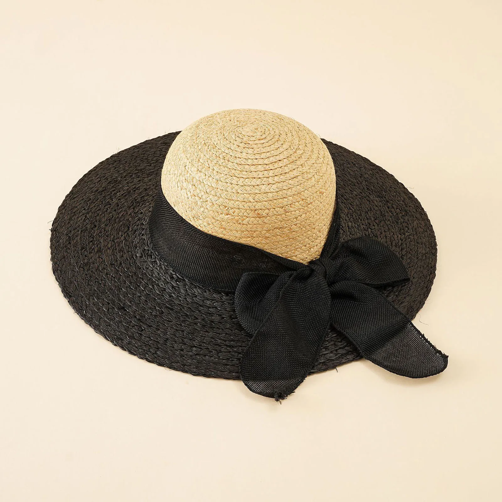 

Solid Color Fashion Big-brimmed Hat With Color Matching Sunshade Bow Hat