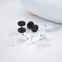 white black flat round barbell circular minimal earrings minimalist jewelry small stud earring